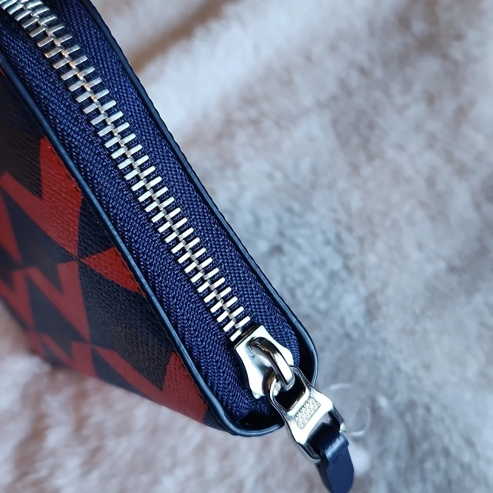 Dunhill Cadogan Zip Coat Wallet – Red & Navy Geometric Print